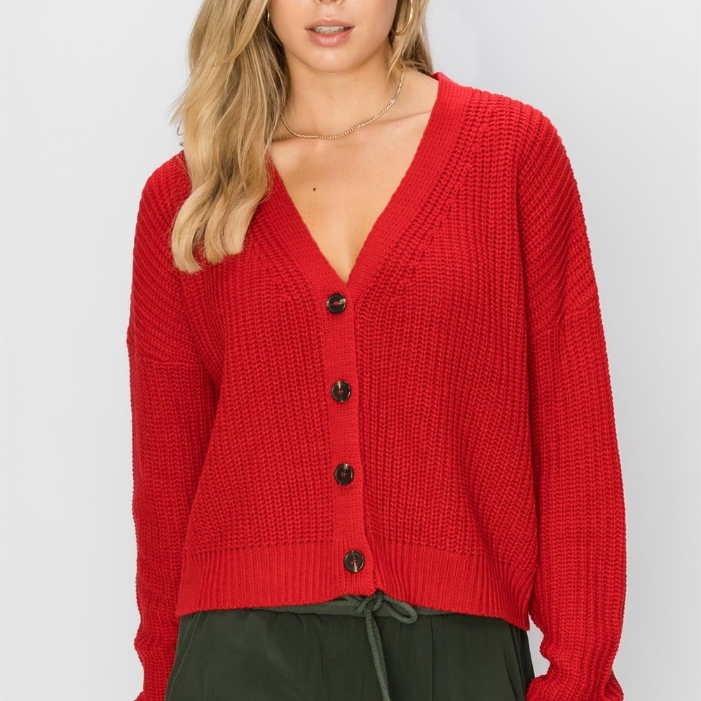 NWT!💝Drop Shoulder V-neck Cardigan Sweater - Picture 3 of 5
